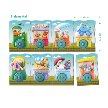 Dodo magnetinė dėlionė Traukinys (8 el.) ir jos elementai