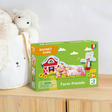 Dodo magnetinė dėlionė Ūkis (8 el.) padėta ant komodos