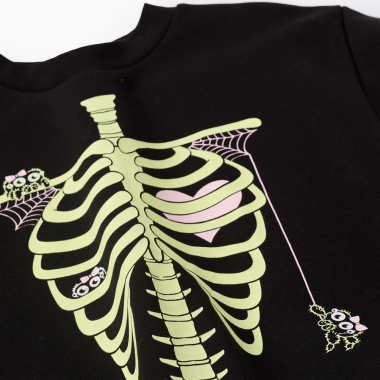 ZIPPY džemperis mergaitėms Skeletas (3/4-13/14 m) iš arti, matosi skeleto kaulai