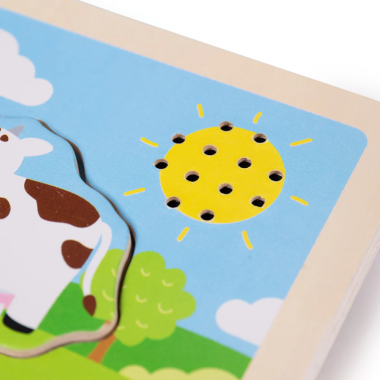 Bigjigs medinė dėlionė Ūkis su garsais (6 el.), rodomas garso sklidimo elementas