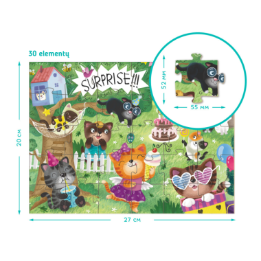 Dodo dėlionė vaikams Kačiukų šventė (30 det.) su išmatavimais