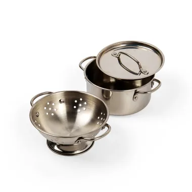 Bigjigs žaislinis puodų rinkinys (8 el.), puodas ir koštuvas iš arčiau