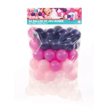 Ludi spalvoti kamuoliukai Rausvi, 60 vnt. maišelyje