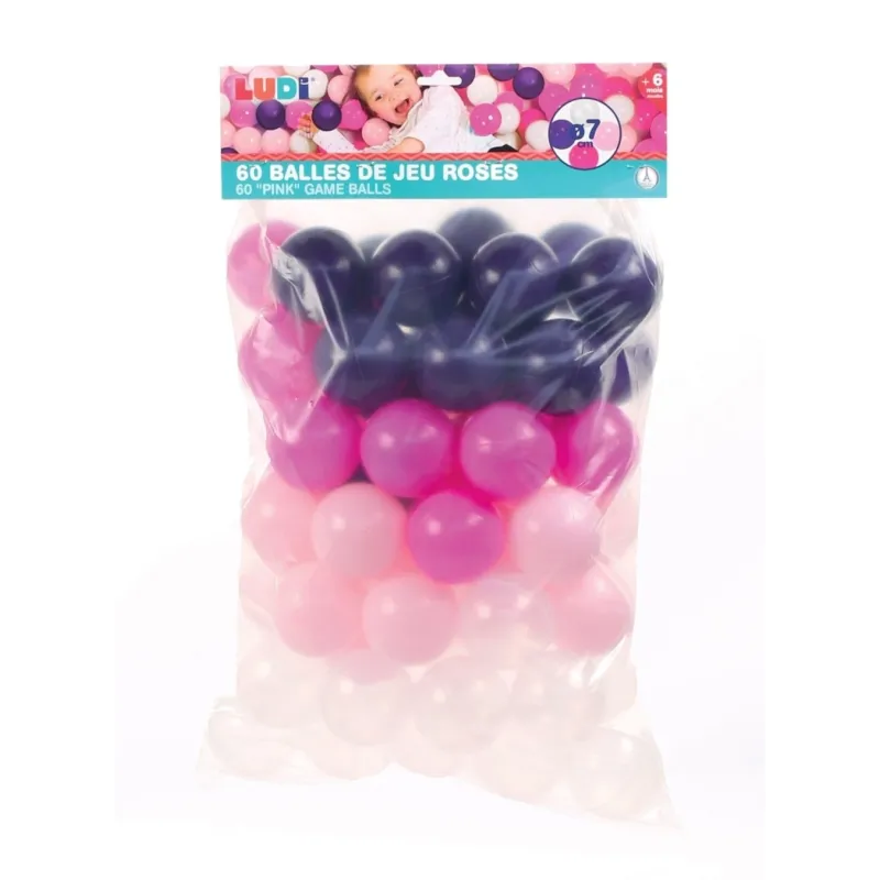 Ludi spalvoti kamuoliukai Rausvi, 60 vnt. maišelyje