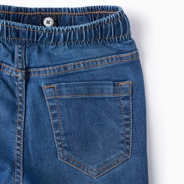 ZIPPY mėlyni džinsai berniukams (3/4-13/14 m) iš arti, matosi reguliuojamas juosmuo