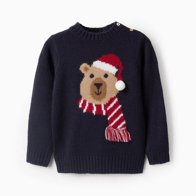 ZIPPY Kalėdinis mėlynas megztukas (6/9-24/36 mėn) iš priekio