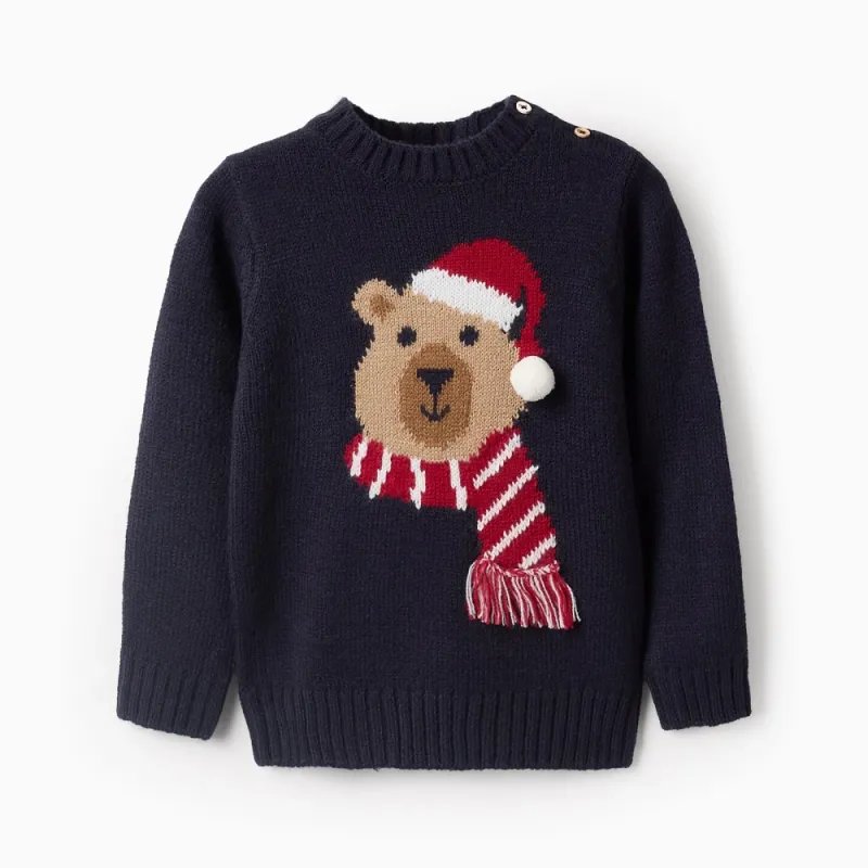 ZIPPY Kalėdinis mėlynas megztukas (6/9-24/36 mėn) iš priekio