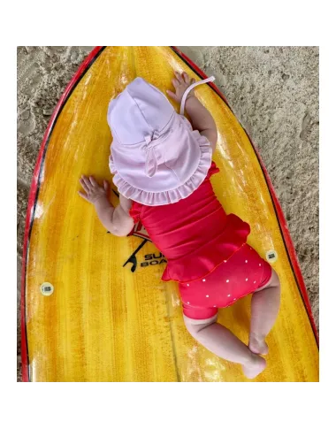 Rausva maudymosi kepurė nuo saulės UPF 50+ (0-2 m.)