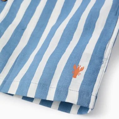 ZIPPY mėlyni dryžuoti marškiniai (3/4-13/14 m) iš arti, matosi oranžinis omaras