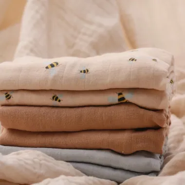 Muslino vystyklai kūdikiams Bitutės (6 vnt.) sulankstyti