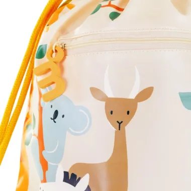 Miniland vaikiškas sportinis krepšys Džiunglės - priekinės kišenės su užtrauktuku vaizdas iš arti