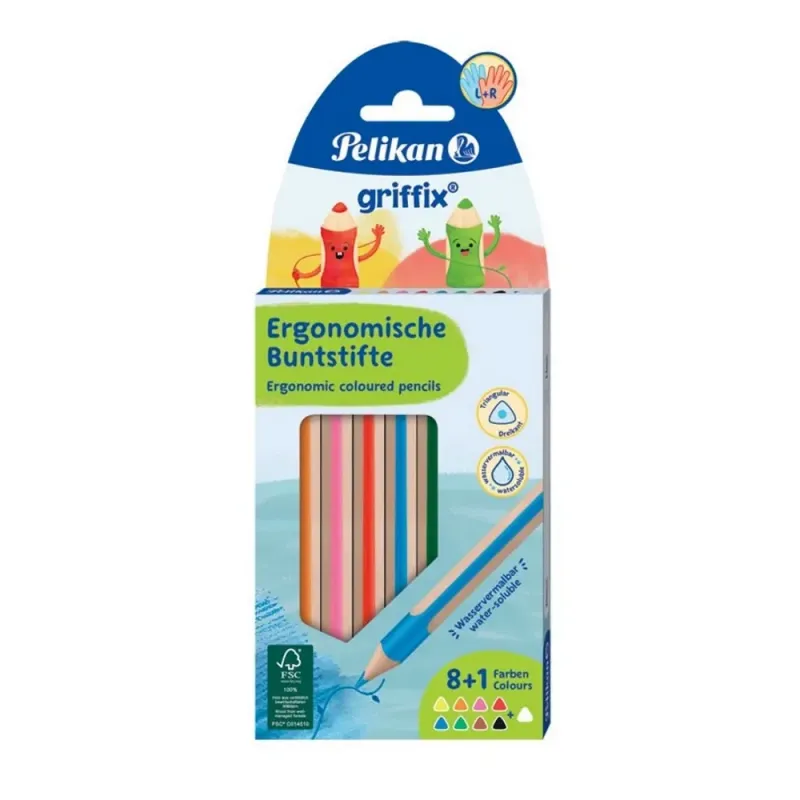 Pelikan trikampiai akvareliniai pieštukai  GRIFFIX L+R, 9 spl.