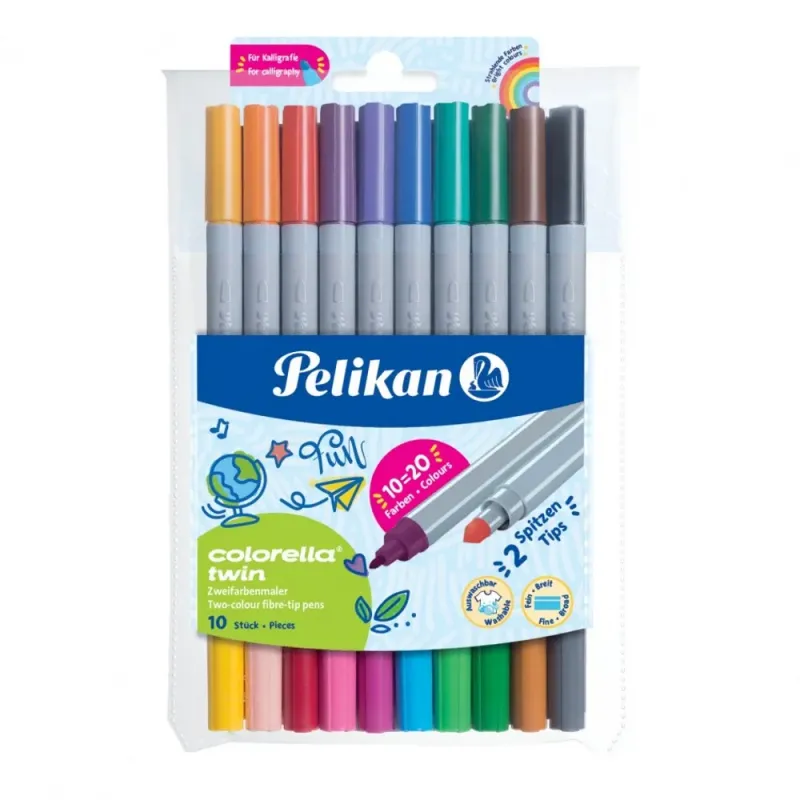 Pelikano dvispalviai flomasteriai Colorella Twin, 10/20 sp. palkuotėje