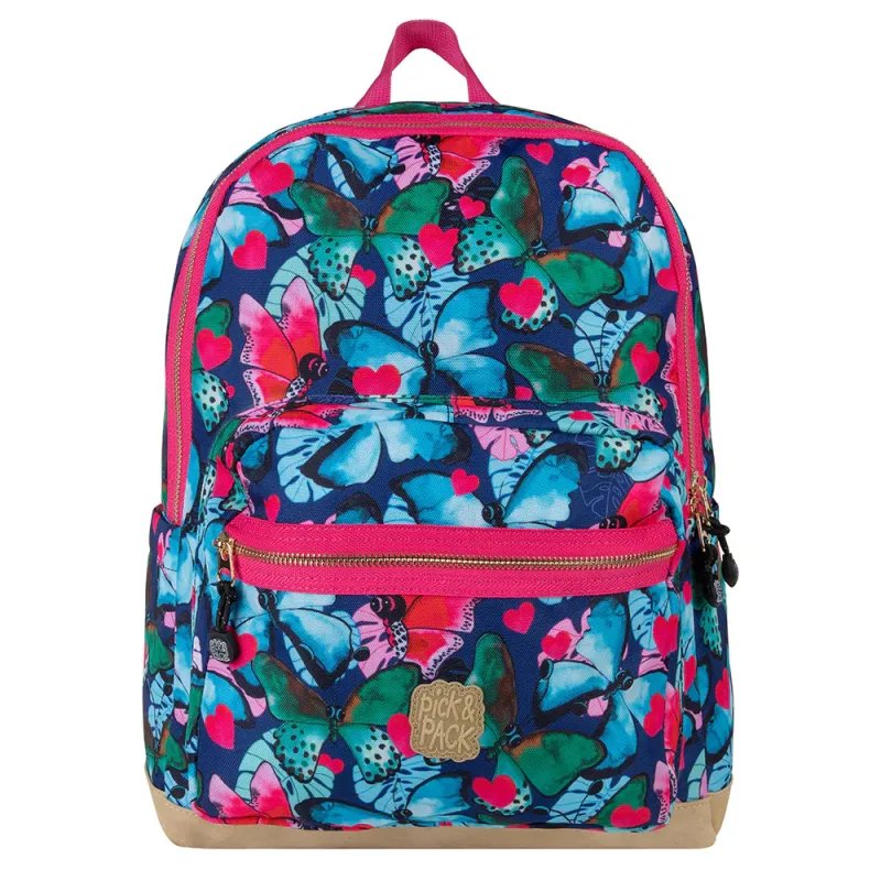 Pick & Pack mokyklinė kuprinė Drugeliai, L iš priekio