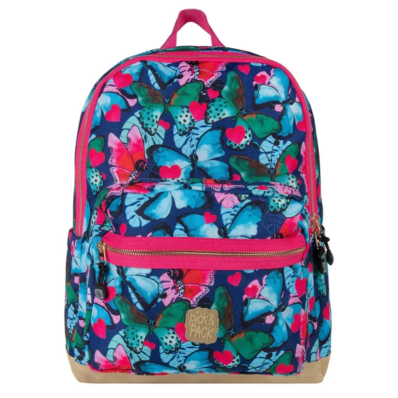 Pick & Pack mokyklinė kuprinė Drugeliai, L iš priekio