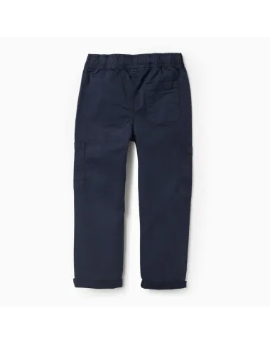 Tamsiai mėlynos kargo kelnės berniukams (3/4-13/14 m) -  iš priekio