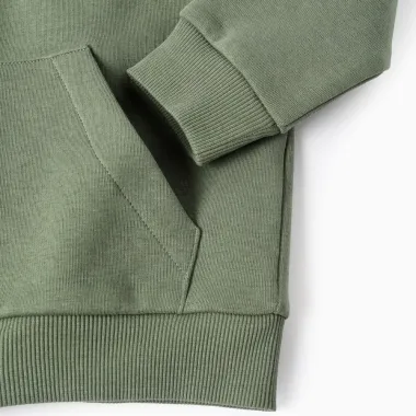 Žalias užsegamas džemperis berniukams (3/4-13/14 m) - kišenės ir rankogalių vaizdas iš arti