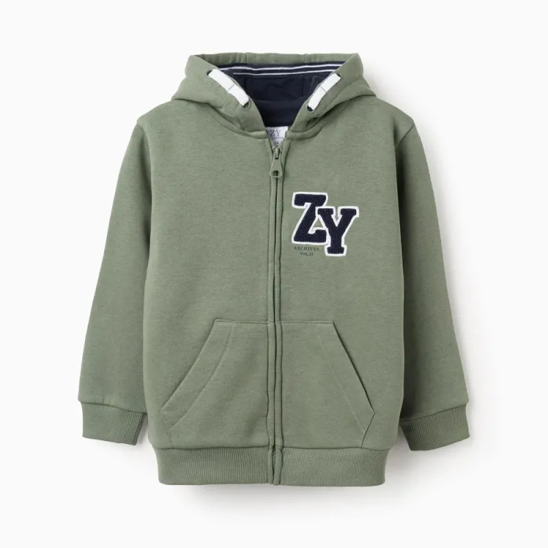 Žalias užsegamas džemperis berniukams (3/4-13/14 m) - iš priekio