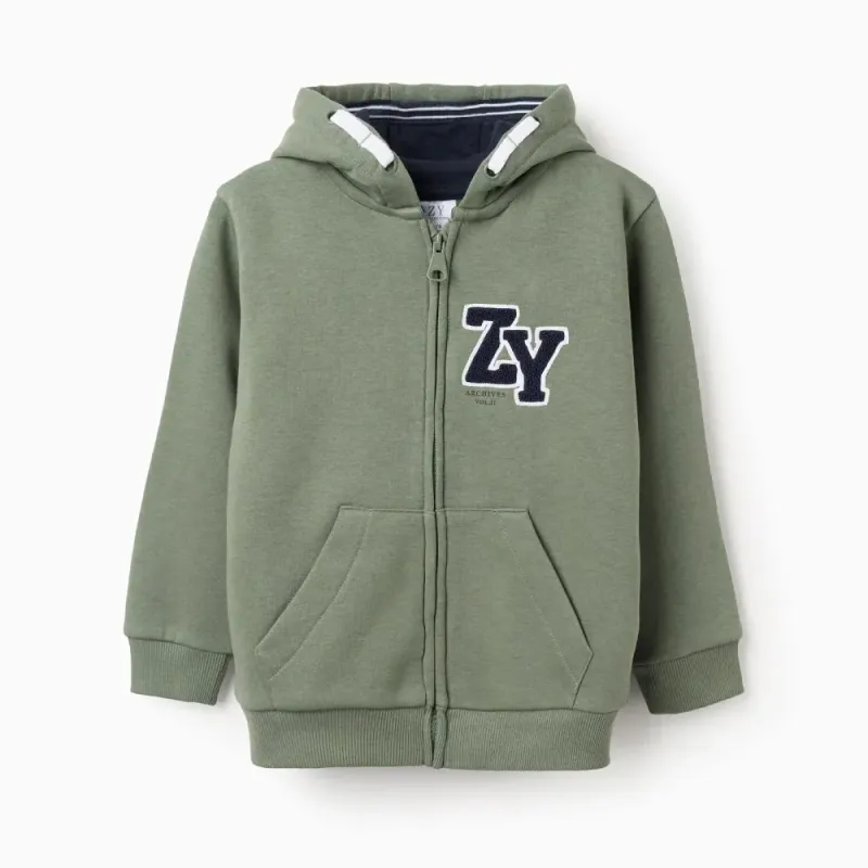 Žalias užsegamas džemperis berniukams (3/4-13/14 m) - iš priekio