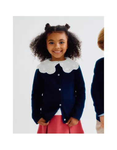 Tamsiai mėlynas užsegamas megztukas mergaitėms (3/4-13/14 m) -vaizdas iš priekio