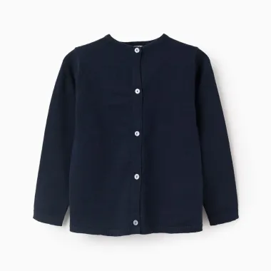 Tamsiai mėlynas užsegamas megztukas mergaitėms (3/4-13/14 m) -vaizdas iš priekio