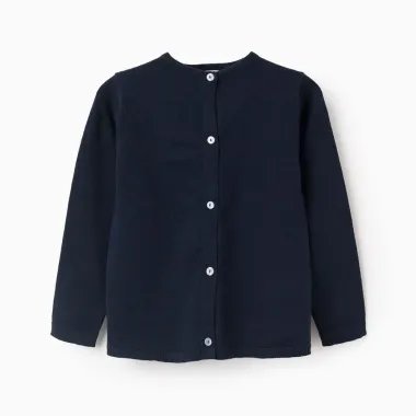 Tamsiai mėlynas užsegamas megztukas mergaitėms (3/4-13/14 m) -vaizdas iš priekio