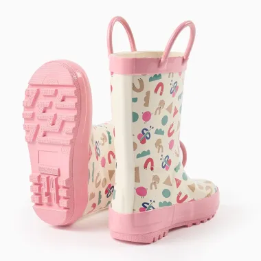 ZIPPY rausvi guminiai batai mergaitėms (21-24) - vienas batas pakeltas, matosi neslystantis padas