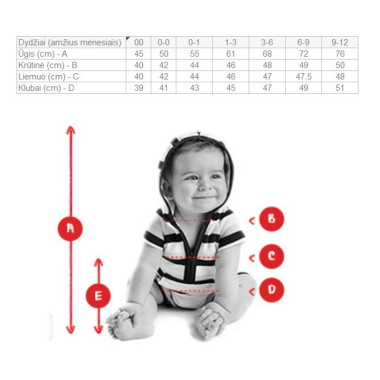 Smėlinukas-marškiniai kūdikiams Raktelis (0/1-12/18 mėn) - dydžių lentelė