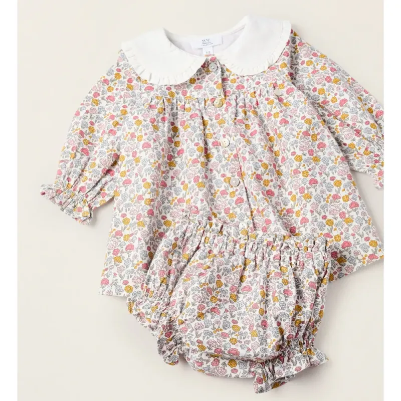 Gėlėta suknelė kūdikiams (0/1-12/18 mėn) - padėta su kelnaitėmis