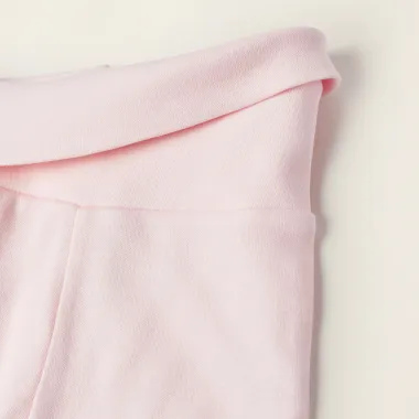 Rausvų kelnių kūdikiams rinkinys (4 vnt, 0/0-9/12 mėn) - elastingas kūdikių kelnių juosmuo iš arti