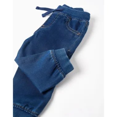 Mėlyni džinsai berniukams (6/9-24/36 mėn) - kelnių galų vaizdas ir elastingo juosmens