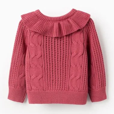 Rausvas megztukas mergaitei (6/9-24/36 mėn) - vaizdas iš nugaros