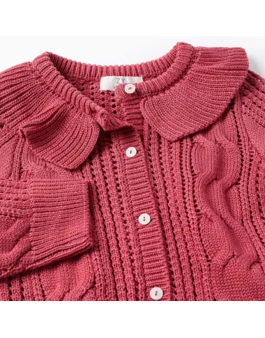 Rausvas megztukas mergaitei (6/9-24/36 mėn) - vaizdas iš priekio Rausvas megztukas mergaitei (6/9-24/36 mėn) - vaizdas iš priekio