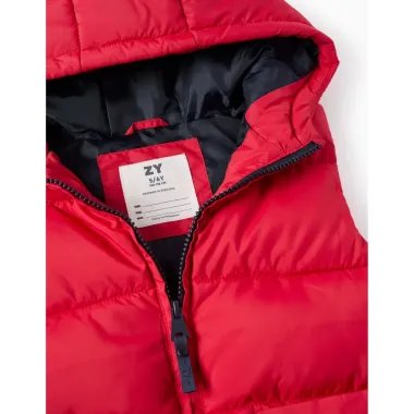 Raudona vaikiška liemenė (3/4-13/14 m) - užsegimas iš arti