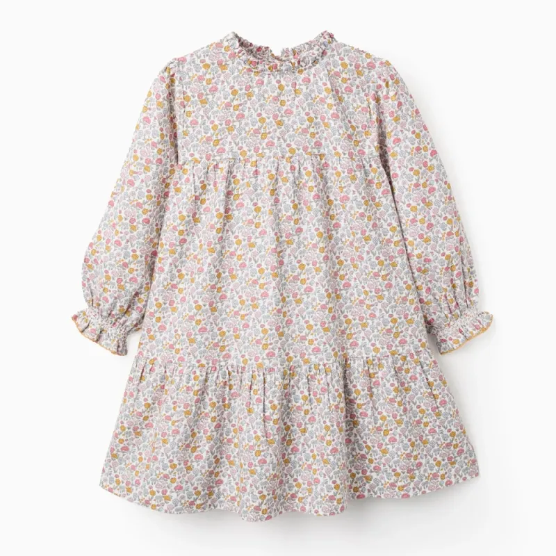 Medvilninė gėlėta suknelė (3/4-13/14) - vaizdas iš priekio