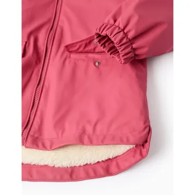 Rausva lietaus striukė (3/4-13/14 m) - rankogalių iš košenės vaizdas iš arti