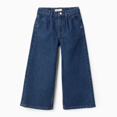 Džinsa bikses meitenēm ar platām malām (3/4-13/14)