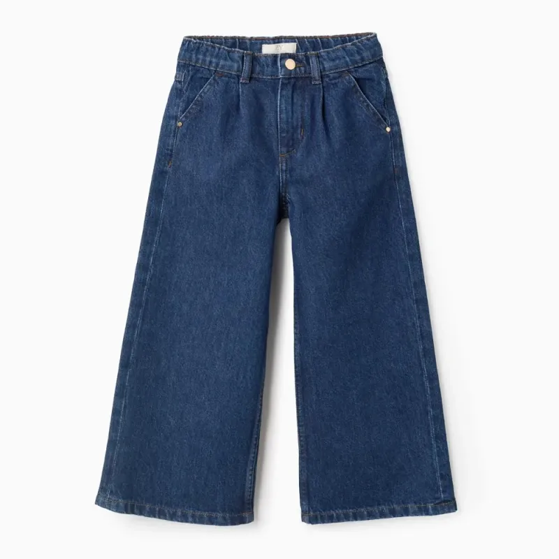 Džinsa bikses meitenēm ar platām malām (3/4-13/14)
