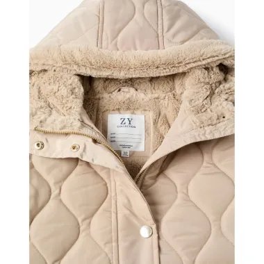 Rusva pašiltinta striukė (3/4-13/14) - iš arti matosi pašiltinimo kailiukas