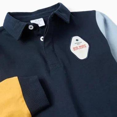 Navy polo marškinėliai ilgomis rankovėmis (3/4-13/14) - vaizdas iš arti