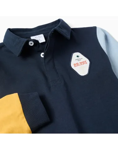 Navy polo marškinėliai ilgomis rankovėmis (3/4-13/14) - vaizdas iš priekio