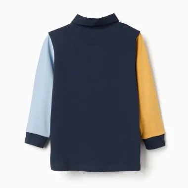 Navy polo marškinėliai ilgomis rankovėmis (3/4-13/14) - vaizdas iš nugaros