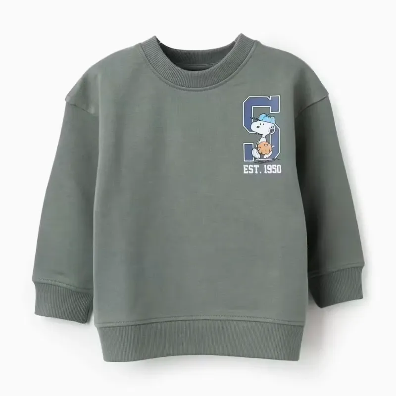 Žalias medvilninis džemperis Snoopy (6/9-24/36 mėn) - vaizdas iš priekio