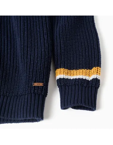 Tamsiai mėlynas užsegamas megztukas berniukams (3/4-13/14) - vaizdas iš priekio