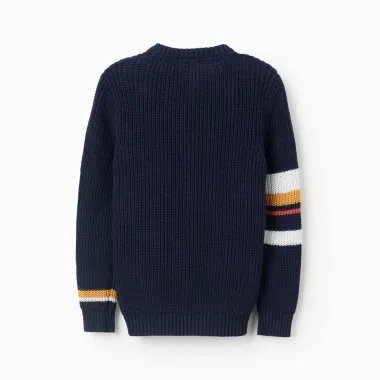 Tamsiai mėlynas užsegamas megztukas berniukams (3/4-13/14) - vaizdas iš nugaros