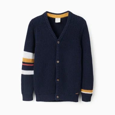 Tamsiai mėlynas užsegamas megztukas berniukams (3/4-13/14) - vaizdas iš priekio