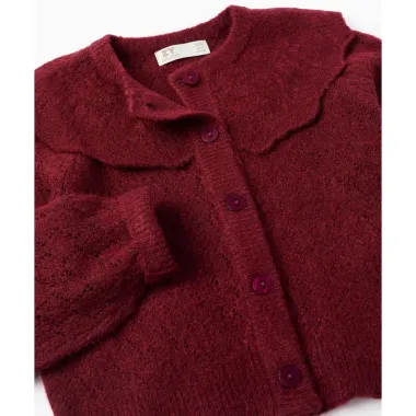 Bordo užsegamas megztukas mergaitei (3/4-13/14) - užsegimo sagutėmis vaizdas iš arti