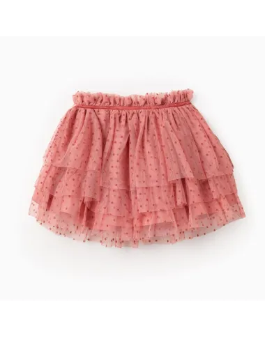 Rausvas tiulio sijonas mergaitei su taškeliais (3/4-11/12) - vaizdas iš priekio Rausvas tiulio sijonas mergaitei su taškeliais (3/4-11/12) - vaizdas iš priekio