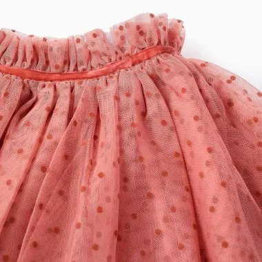 Rausvas tiulio sijonas mergaitei su taškeliais (3/4-11/12) - juosmens vaizdas iš arti