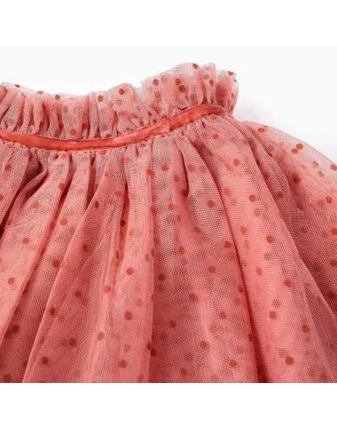 Rausvas tiulio sijonas mergaitei su taškeliais (3/4-11/12) - vaizdas iš priekio Rausvas tiulio sijonas mergaitei su taškeliais (3/4-11/12) - vaizdas iš priekio